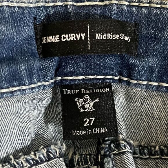 True Religion Big T Flap Jennie Mid Rise Medium Dark 205054A Sz 27 NWT - Picture 5 of 9
